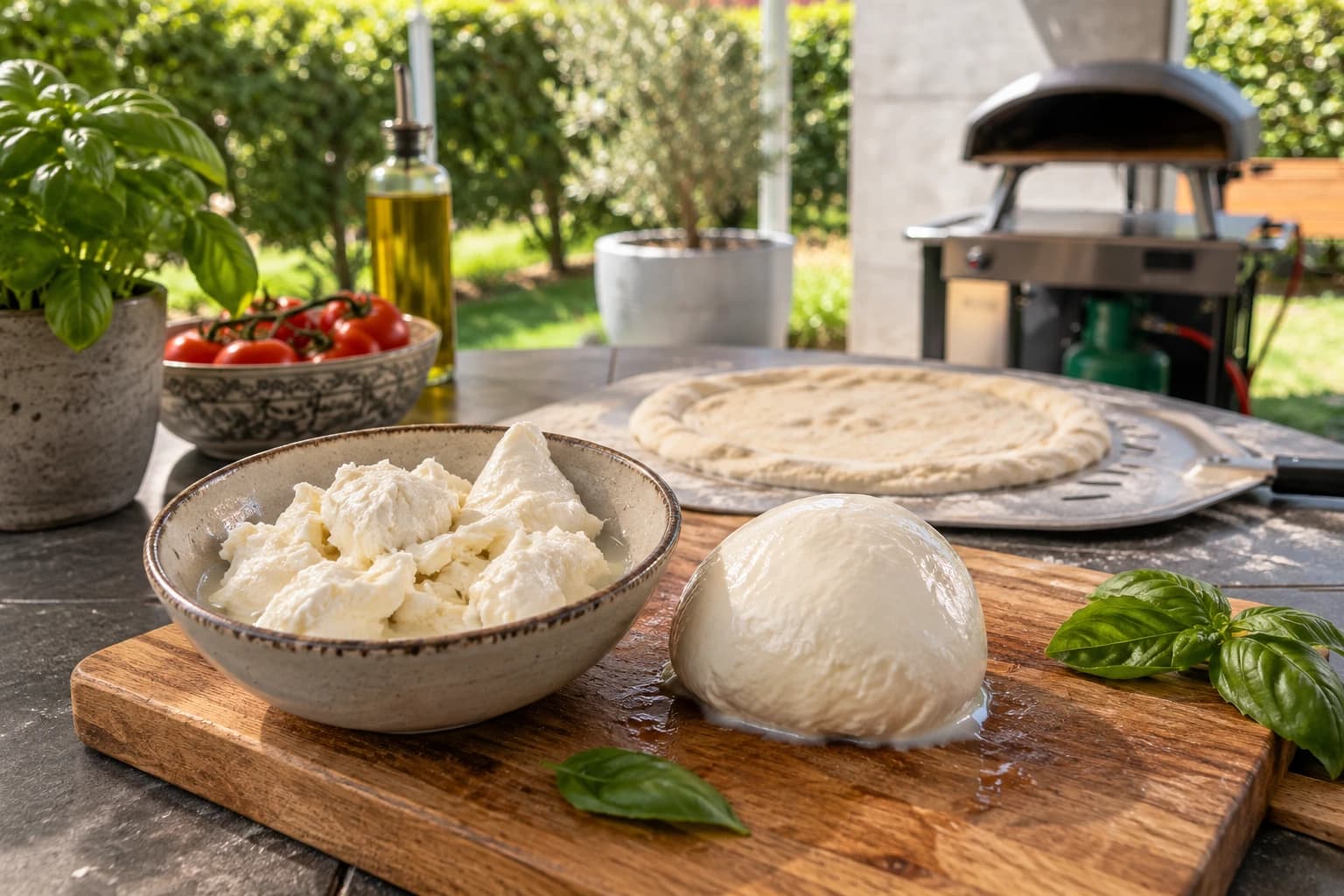 Frische Mozzarella in Stücke gezupft – KI-generiertes Themenbild